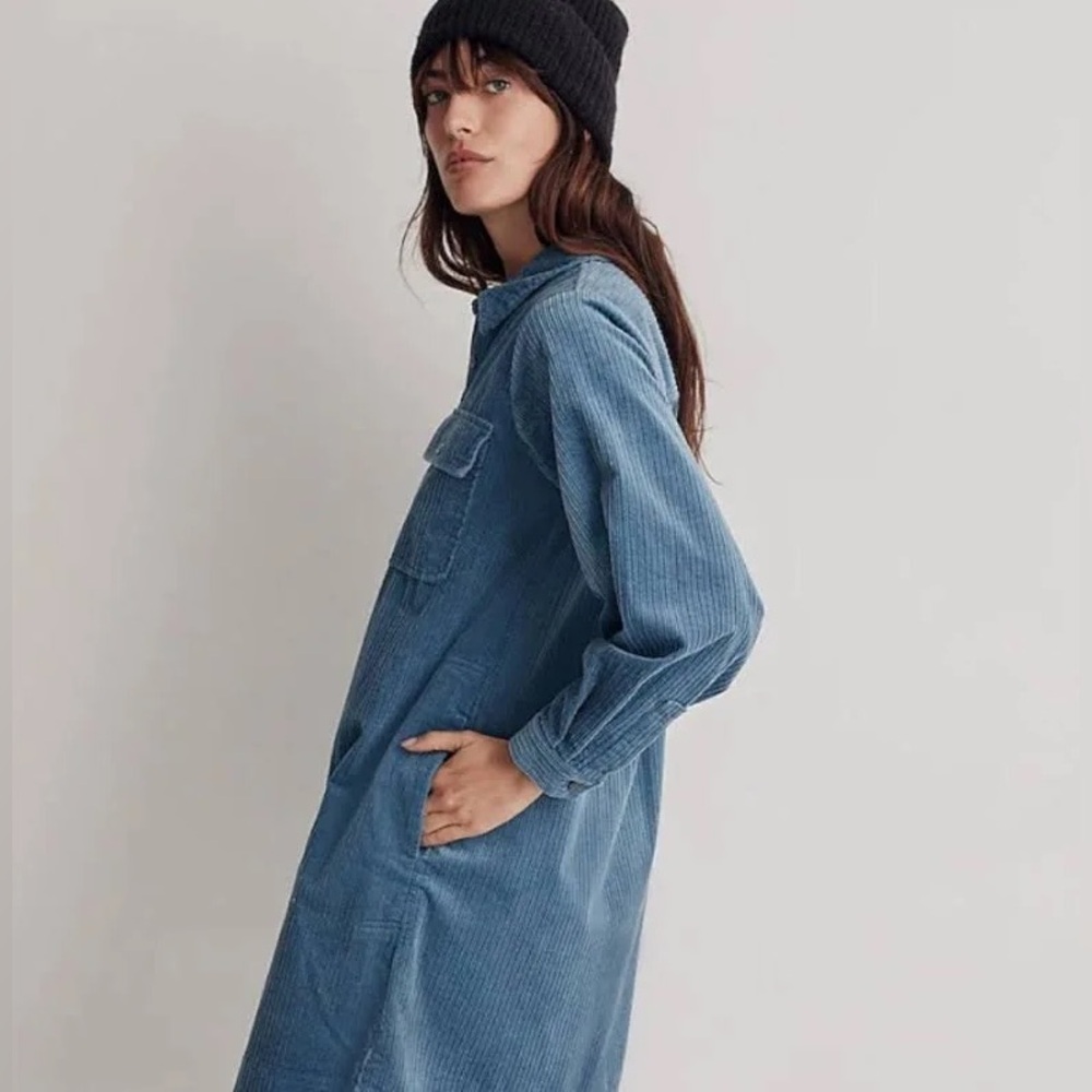 corduroy long-sleeve mini shirtdress